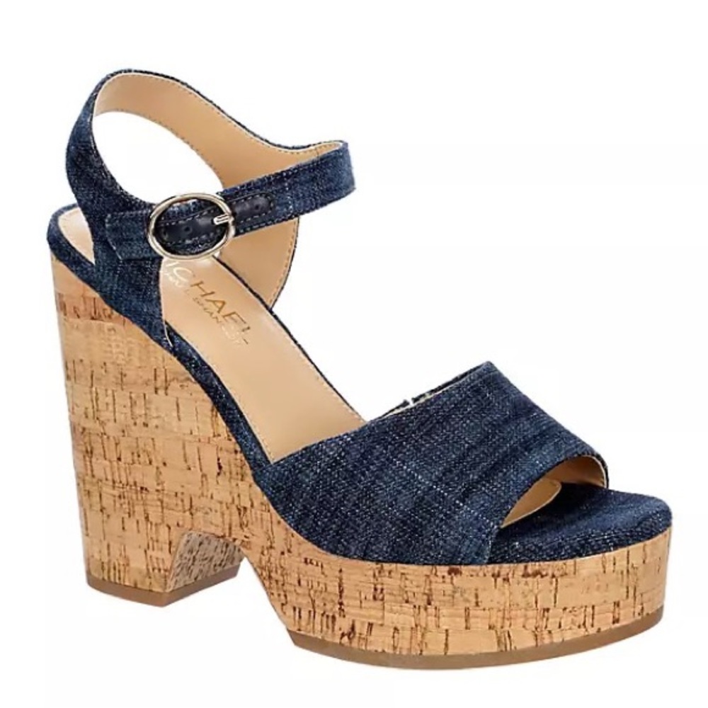 MICHAEL BY MICHAEL SHANNON WOMENS MARIA WEDGE SANDAL - DENIM, 8.5